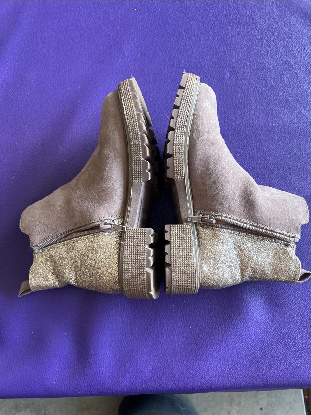 Steve Madden Kids Taupe Suede Ankle Boots with Glitter Heel